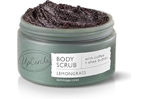 UpCircle Exfoliating Coffee Body Scrub with Lemongrass 220ml - Sea Salt, Shea Butter + Coconut Oil - Exfoliates Your Skin + Improves Circulation - Natural, Vegan Exfoliator For Soft, Smooth Skin