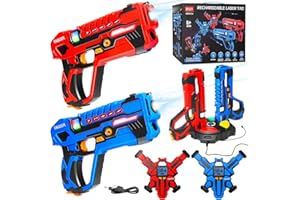 OKKIDY Lasertag Guns Set, 2 Player Pack Rechargeable Infrared Toy Gun Games with Vest Battery, Multi-Function Lasertag Game for Indoor Outdoor, XMAS Gifts Toys for Kids and Adults 6 7 8 9 10 11 12+