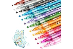 HOTU Pennarelli Acrilici, Pennarelli glitterati 12 colori，Extra Fine 0,7 mm per colorazione，Dipingere Sassi, Ceramica, Vetro, Legno, Tessuti, Scrapbooking, DIY, Penne Glitterate Colorate