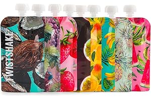 Twistshake 8x Bolsas Reutilizables de Comida para Bebés 220 ml, Bolsitas de Alimento Recargable con Double Cremallera para Alimentación Complementaria, Lavable, Congelador Seguro, Sin BPA, Fruit
