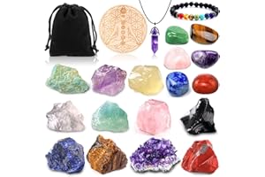 Purpledi Zestaw Kamieni Czakry, Zestaw Kryształów Uzdrawiających, 21PCS Zestaw Kamieni Czakry, Zestaw Kamieni Szlachetnych, Kryształy Uzdrawiające, do Kryształoterapii, Medytacji