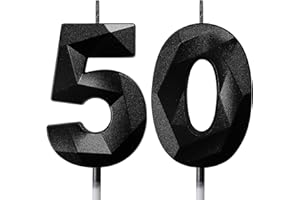 DERATTA Geburtstagskerzen Zahlen Kerze 50 Tortendeko 50. Geburtstag Mann Frau Kerzen Geburtstag Schwarz Zahlen Geburtstagskerzen für Torte