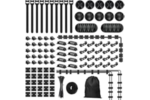 xyuayamz 204 Pezzi Kit di Organizzatore, Organizer Cavi con 10 Tipi, 1 Borsa, 100 Fascette Plastica, 10 Nylon Fascette, 92 Supporto Autoadesivo Fermacavi, Adatto per Tutti i Cavi Eelettrici, Rete, TV