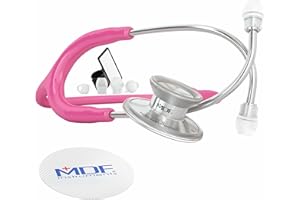 MDF INSTRUMENTS MDF Acoustica Lightweight Stethoscope, Dual Head, Fuchsia Tube, Silver Chestpiece-Headset, MDF747XP32