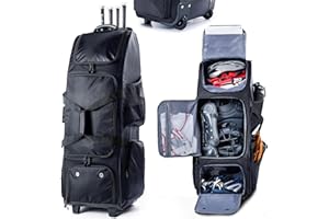 VIGEGARI Rolling Baseball Bag With Wheels, Seperate Shoe Compartment and Fence Hook - Large Softball Bag for T-Ball - Team Equipment Duffle Bag - Catcher Gear Bag for Boys 8-12, Youth, Adults
