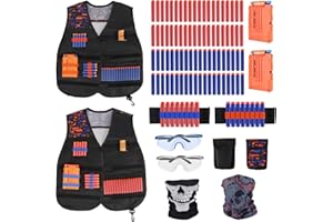 JOYHOOP oyhoop 92PCS Chaleco Táctico para Pistolas Nerf N-Strike Elite, 2 Chaleco táctico + 2 Gorra de Camuflaje + 2 muñequera + 2 Gafas Protectoras + 2 Scarf Mask + 2 Quick Reload Clips + 80 Bala Suave.