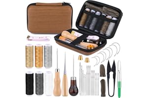 MASPHY 45 Pezzi di Kit per Cucire la Pelle, Kit di Riparazione Cucito Tappezzeria, Include Filo Cerato Cordoncino e Aghi per Cucire, Ditale, Riparare la Tappezzeria e Realizzare Progetti Artigianali
