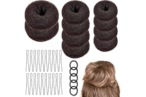 GOLRISEN 10 PCS Donut Chignon Cheveux avec 20 Épingles à Cheveux en Forme de U et 5 Bandes de Caoutchouc Noires, Chignon Magique, Accessoires de Coiffure pour Fille, Femme, Danseur(Marron)