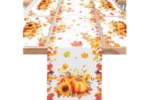 DPKOW 5 szt. jesienny zestaw podkładek na stół, zmywalne jesienne dekoracje stołowe liść klonu dynia bieżnik podkładki