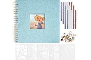 Vienrose Album Scrapbook 20,5x20,5 cm Copertina in lino Album Fotografico con 40 Pagine Carta Kraft Bianca Bianca, Kit di Forniture Scrapbooking fai da te per Matrimonio Famiglia Viaggio, Blu chiaro