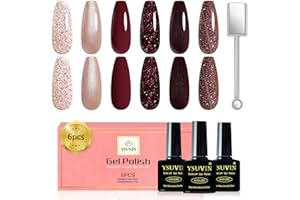 YSUVIN Smalto Semipermanente Unghie, 6 Colori Rosso Scuro Bordeaux Glitter Nude Marrone Magnetico Autunno Inverno Smalto Gel Soak Off UV/LED Per La Casa DIY Nail Art Salon, 8 ML