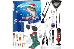 LUPXIU Calendario de Adviento de Pesca 2025 para Hombres, 24 días Accesorios de Pesca, Calendario de Adviento con Soporte para caña de Pescar, agarrador de Anzuelo, Pinza de Gancho, Calendario de Cuenta