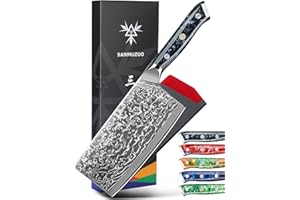 SANMUZUO Damas Couteau de Chef Chinois avec Lame 18 cm Professionnel Couteaux de Cuisine en VG-10 67 Couche Damas Acier avec Poignée en Résine(Noir étoilé) - Xuan Série