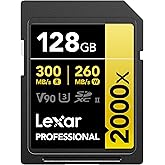 Lexar Profesyonel 2000x 128GB SDXC UHS-II Kart, 300MB/s'ye Kadar Okuma, DSLR, Sinema Kalitesinde Video Kameralar (LSD2000128G