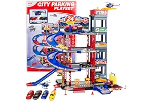 CELMAN Parcheggio per bambini - Spazio per veicoli in scala 1:64, Parcheggio per bambini dai 3 4 5 6 7 8 anni, incl. auto giocattolo in metallo, ascensore