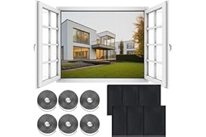 VMINOG Zanzariera Finestra Confezione Da 6 Repellenti per Insetti Rete Zanzariera, 1,3 X 1,5 M Zanzariere, Zanzariera Adesiva Ritagliabile Zanzariera Porta Finestra Con Nastro (Nero)