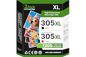 Salols 305XL Ink Cartridges Replacement for HP 305 Ink Cartridges Black and Colour for HP305 XL for HP DeskJet 2820E 2810E 2700 2710e 2720e 4120e 2721e Plus 4100 4120 Envy 6020e 6032e Pro 6430,2-Pack
