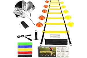 ZTWLEED Set de Entrenamiento de Fútbol,Agility Speed Ladder 6M 10 Conos Entrenamiento,1 Paracaidas,1 Saltar a la comba,5 Banda de Resistencia Kit de Entrenamiento Futbol