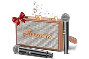 CARUDI Karaoke Machine for Adults,2 Wireless Microphones for Karaoke Speaker, Portable Microphone and Speaker Support Four-Channel Microphone Expansion for Home Party,Picnic,Car,Indoor/Vintage Gifts-Brown