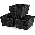 EHC Storage Baskets set of 3, Storage baskets for shelves, Storage Boxes Storage Organiser Hamper Basket, Black