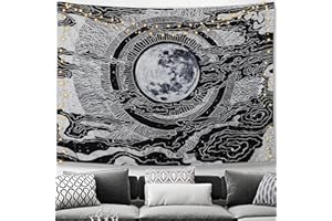 Dremisland Mond und Stern Wandteppich Wandbehang Mandala Tuch Wandtuch Tarot Tapisserie Schwarz Weiss Wandkunst für Wohnzimmer Schlafzimmer Dekor (Mond, L/148x200cm)