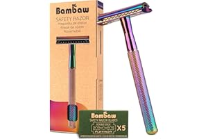 Rasoio uomo per rasatura barba con 5 lamette per rasoio di sicurezza | metallo | sicurezza | corpo | monolama per taglio | Plastic free | Shaving razor | Bambaw