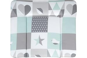 roba Wickelauflage Happy Patch - 85 x 75 cm - PU beschichtete Wickelunterlage - Wickeltischauflage in Mint / Grau / Weiß