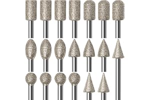SHENGBENHAO Diamond Grinding Bit Set, 20Pcs Stone Carving Tools Diamond Burr Bits Compatible with Dremel Rotary Tool Accessories with 3mm Shank for Stones, Glass, Ceramics Carving, Grinding, Polishing