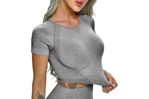 RIOJOY Vital Seamless Crop Top for Women Dotted Slim Fit Short Sleeve Sports Gym Tee Shirts