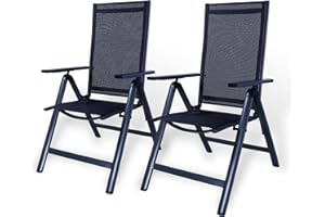 ‎CCLIFE CCLIFE Gartenstühle Alu 2er Set,Gartenstuhl Hochlehner Klappbar, Balkonstühle 7-Fach Verstellbar bis 150kg Dunkelgrau, Modell:RelaxPro,CushHom
