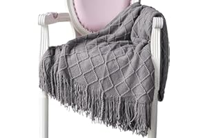 Hayisugal Wohndecke Weich Strick Wolldecke Quaste Kuscheldecke Sofadecke Schlafdecke Decke, Mittelgrau, 125 x 210cm