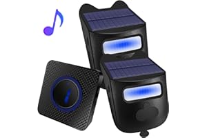 HONETEEK Allarme solare senza fili per vialetto esterno, resistente alle intemperie, rilevatore di movimento, campanello per porta, sistema di allarme di sicurezza fai da te (2 sensori e 1 campanello)
