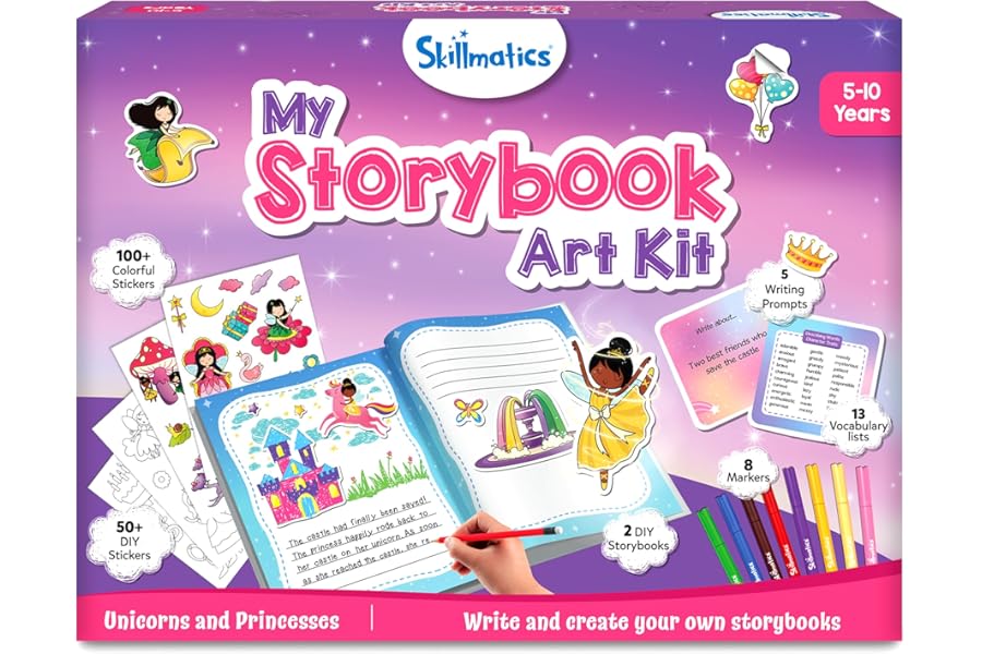 Skillmatics Storybook Art Kit - Create Fairytale Stories, DIY Craft & Writing Kit with 300+ Stickers, Scrapbooking & Journal Activity, Gifts for Kids Ages 5, 6, 7, 8, 9, 10