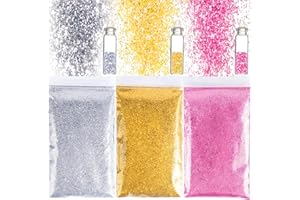 Volhuluk 150g Glitzer zum Basteln, 3 Farben Gold Silber Rosa Glitzerpulver Glitter Pulver, Glitzer Basteln Glitter Pailletten Glitzerpuder für Nägel Gesicht Makeup Kartenbasteln Handwerk Nagelkunst