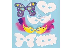 Baker Ross ET773 Udekoruj swój własny zestaw maski karnawałowej (opakowanie 12 sztuk) maski karnawałowe dla dzieci do dekoracji, białe