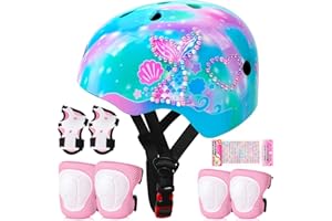 ‎UNICORN CASTLE Kinderhelm für 3-8 Jahre, Unicorn Castle Kinder Fahrradhelm Mädchen, Verstellbar Kinder Protektoren Schutzausrüstung Kinder Knieschützer Set