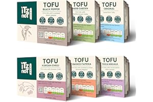 iTz noT JUST TOFU Variety Pack (6 x 280g) Vegan High Protein Tofu Black Pepper, Herb Garden, Original, Korean Chilli, Smoked Paprika & Tikka Masala Gluten Free, Low Fat, Nigari Tofu