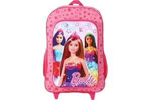 TDL Barbie Kids Folding Trolley Hand Luggage Bag - Backpack for School Travel Holidays - Deluxe 41cm Foldable Trolley Carry-On Suitcase