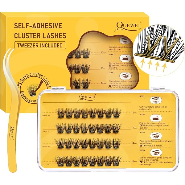 QUEWEL Cluster Wimpern 4 Dichten Set – 480 Stück Einzelne Wimpern Für Natürliches Oder Glamouröses Make-up, Wiederverwendbar