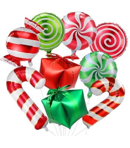 Weihnachts-Folienballons 3 Stück - Zuckerstangen Design, Für Helium & Luft, Partydeko
