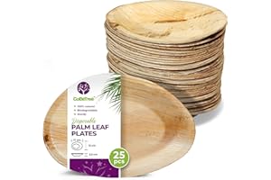GoBeTree Bandejas de Hoja de Palma pequeñas, 25 Platos Oval de 17 x 12 cm. vajilla Rustica de Madera para barbacoas y Fiesta. Alternativa a Bandeja Bambú