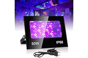 VAYALT 50W Luce Nera UV, IP66 Impermeabile Luce UV, 395-405nm Potente Faro UV, Faretto UV LED per Festa Glow, Bar, Acquario, Natale, Decorazione di Halloween, Pittura, Effetti Fluorescenti
