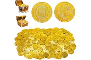 Ksvaye 100 Piezas Monedas de Oro de Plástico Monedas Piratas Monedas Doradas Piratas de Juguete para Niños Fiesta de Cumpleaños Halloween Navidad