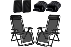 Fiutazge 2Pcs 83cm Ultra Ancho Tumbonas Jardin Exterior, Tumbona Plegable con Cojín Acolchado, Reposacabeza ExtraíBle y Portavasos, Funda Sillas Jardin, para Tomar el Sol en la Playa, Negro