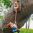 Gojoamoy Garden Gnome Statue Outdoor Figurines, Gnomes Running Away from Windows Tree Hugger for Lawn Patio Yard Decorations, Elf Tree Face Climbing Gnomes Tree Peeker Sculpture