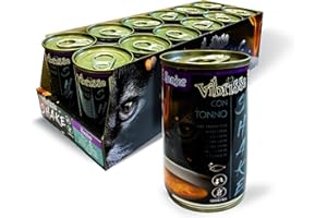 Croci Vibrisse Shake Senior - Cibo umido per gatti anziani con tonno, Cibo complementare idratante per gatti, 12 lattine x 135gr, 1620 ml