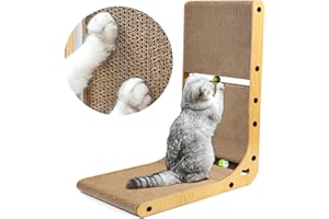MOKHT Kratzbrett Katzen - L Förmige Kratzpappe für Katzen, 60cm Hohe Kratzbretter Katze, Groß Katzenkratzbrett mit Ballspielzeug, Katzen Kratzmöbel aus hochwertiger Karton für Wand und Ecke