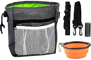 BORNFEEL Borsa Addestramento Cani Cane Snack Borsa Sacchetto di Allenamento per Cani con Ciotola Pieghevole Sacchetti Escrementi per Addestramento del Cane Viaggio All'Aperto Grigio