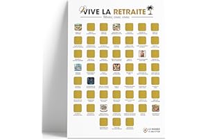 LE MONDE À GRATTER Cadeau retraite femme/homme - Poster à gratter vive la retraite - Format A3 - Encre à gratter dorée agréable et sans traces - 52 activités à faire à la retraite - Idée décoration retraite (Blanc)