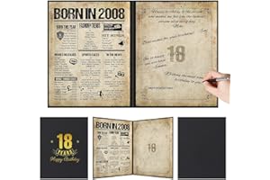 Benjia 18th Birthday Decoration, Bday Card Gift Guest Signing Book for Boys Girls, Born in 2008 UK Poster Guestbook, 18 Years Old Signature Board, Vintage Birthday Party Decor for Daughter Son